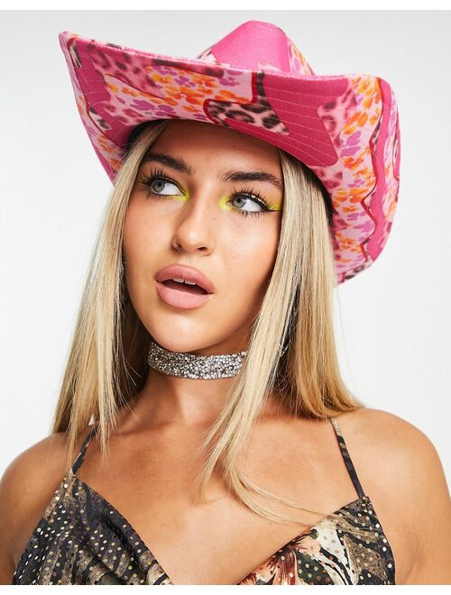 ASYOU cowboy hat in spliced animal print