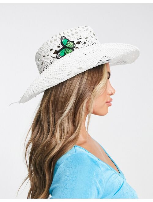 ASYOU woven cowboy hat with butterfly in white