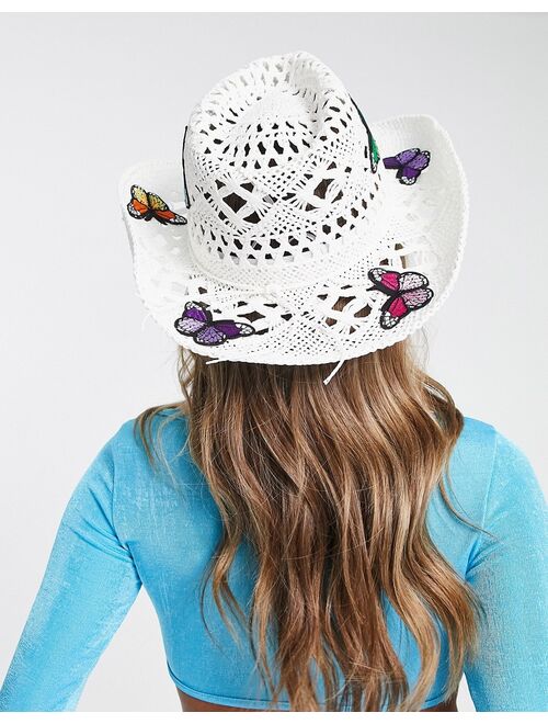 ASYOU woven cowboy hat with butterfly in white