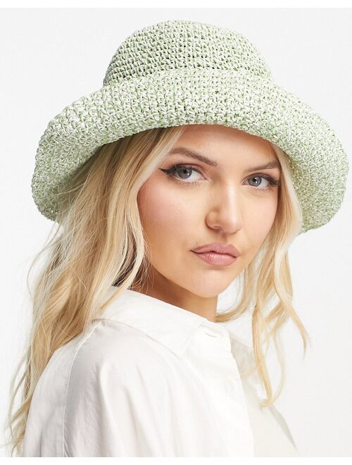 ASOS DESIGN straw crochet bucket hat in mixed sage