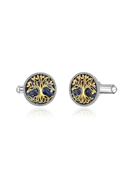 YAFEINI Cufflinks for Men Sterling Silver Men's Round Cuff Links with Abalone Shell Business Wedding Groomsmen Gifts Suit Shirt Accessories for Men Father