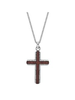 Stainless Steel & Bubinga Wood Textured Cross Pendant Necklace