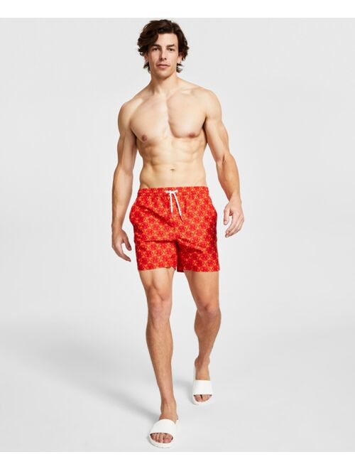 GUESS Men's Eco Geo Print Drawstring Swim Trunks