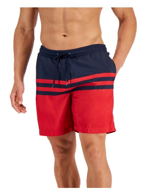 Club Room Men's Quick-Dry Performance Colorblocked Stripe 7" Swim Trunks, Created for Macy's