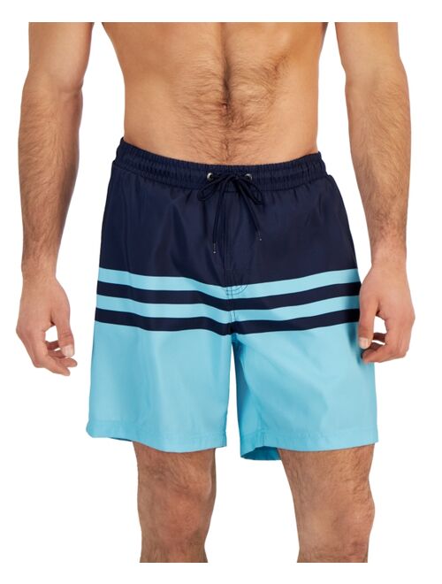 Club Room Men's Quick-Dry Performance Colorblocked Stripe 7" Swim Trunks, Created for Macy's