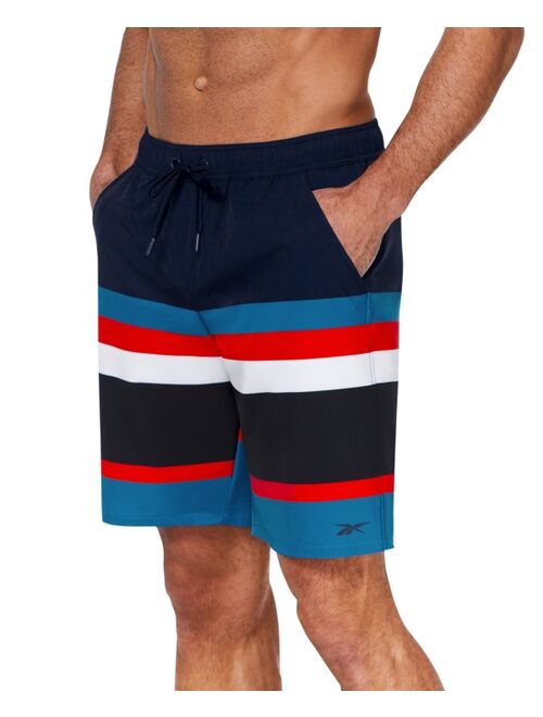 Reebok Men's 9" Striped Core Volley Swim Shorts