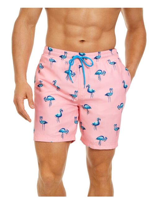 Club Room Men's Quick-Dry Performance Flamingo-Print 7" Swim Trunks, Created for Macy's