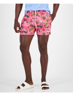 Men's 5" Piranha Tropical Print Drawstring Swim Trunks