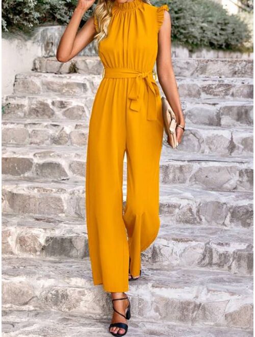 SHEIN Unity Solid Belted Wide Leg Jumpsuit