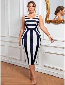 Plus Striped Print Bodycon Dress