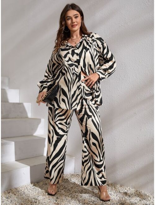 EMERY ROSE Plus Zebra Striped Drop Shoulder Shirt & Pants