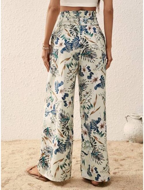 EMERY ROSE Tropical Print Wide Leg Pants