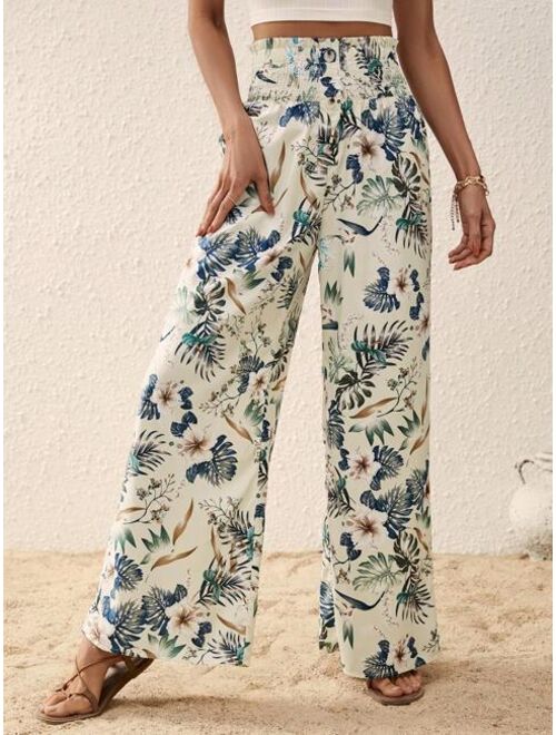 EMERY ROSE Tropical Print Wide Leg Pants