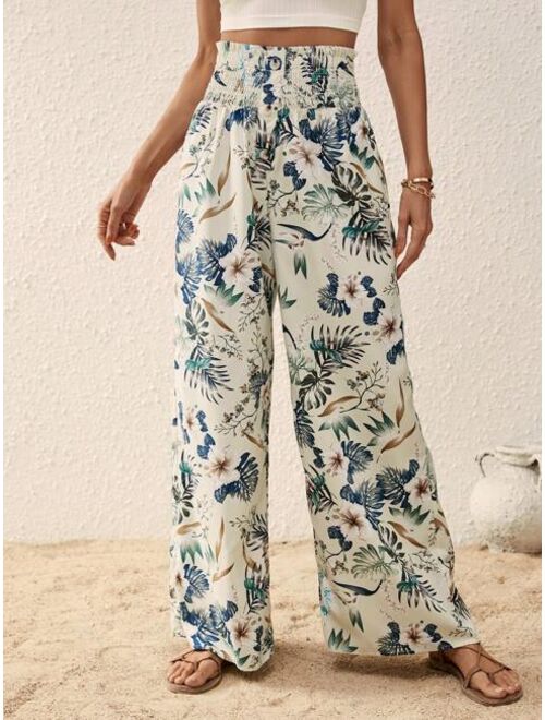 EMERY ROSE Tropical Print Wide Leg Pants