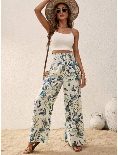 EMERY ROSE Tropical Print Wide Leg Pants