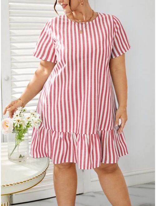 EMERY ROSE Plus Striped Print Ruffle Hem Smock Dress