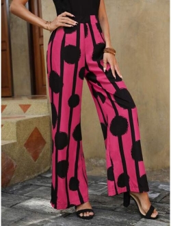 Striped & Polka Dot Print Wide Leg Pants