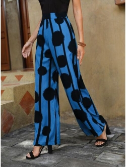 Striped & Polka Dot Print Wide Leg Pants