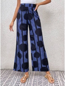 Striped & Polka Dot Print Wide Leg Pants