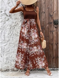 Floral Print Belted Wide Leg Jumpsuit