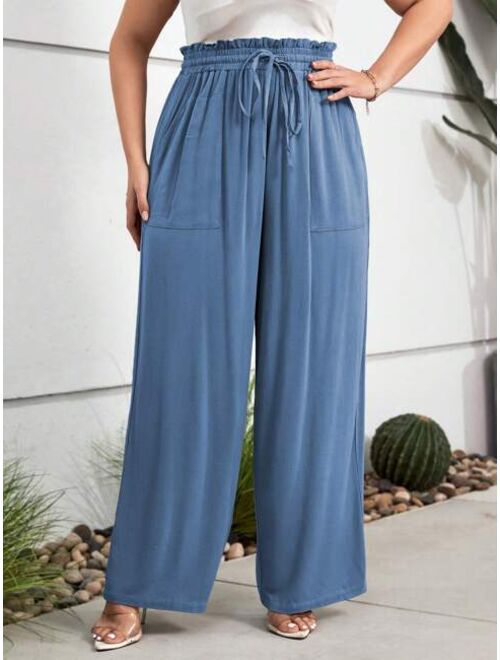 EMERY ROSE Plus Paperbag Waist Knot Front Wide Leg Pants