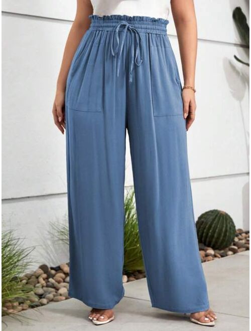 EMERY ROSE Plus Paperbag Waist Knot Front Wide Leg Pants