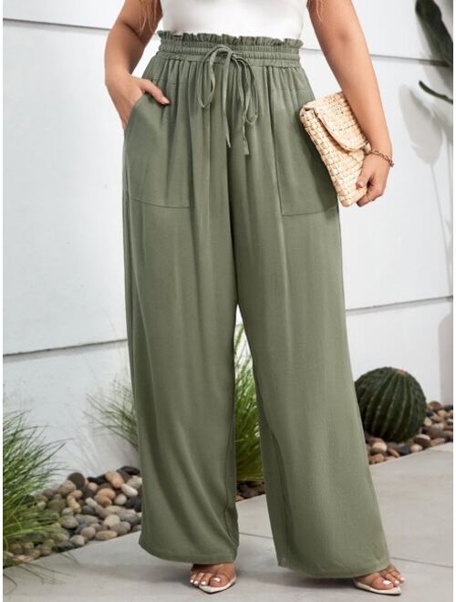 EMERY ROSE Plus Paperbag Waist Knot Front Wide Leg Pants