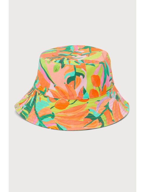 Lulus Kulani Kinis Passionate Paradise Pink Multi Tropical Print Bucket Hat