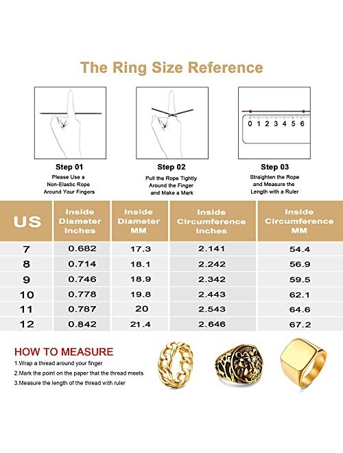 HANPABUM 3Pcs 14K Gold Plated Rings for Men Women Chunky Cuban Link Ring, Size 7-15