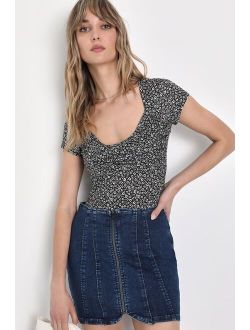 Layla Dark Wash Zip-Front Denim Mini Skirt