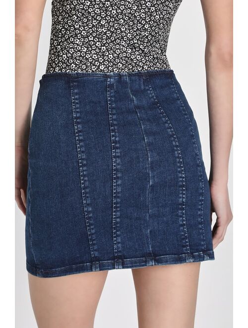 Free People Layla Dark Wash Zip-Front Denim Mini Skirt