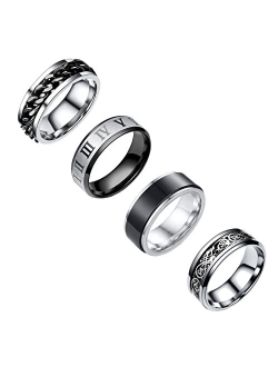 Supra Diamanto 4PCS Plain Band Rings for Men Stainless Steel Rings for Men Wedding Ring wedding totem Rings for Men Silver Vintage Stainless Steel Ring Set Anxiety Ring F