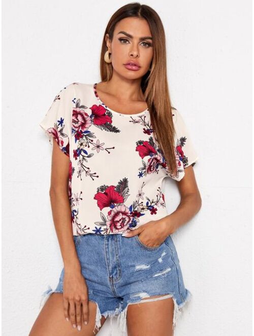 EMERY ROSE Rose Print Dolman Sleeve Top