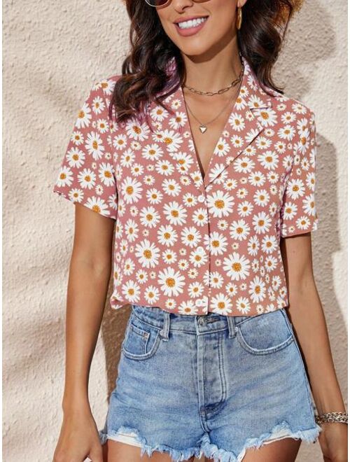 EMERY ROSE Daisy Floral Print Lapel Collar Shirt