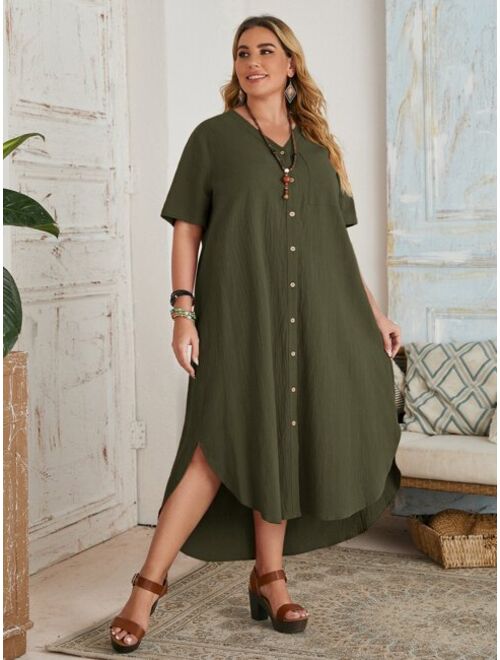 EMERY ROSE Plus Single Breasted Curved Hem Dress