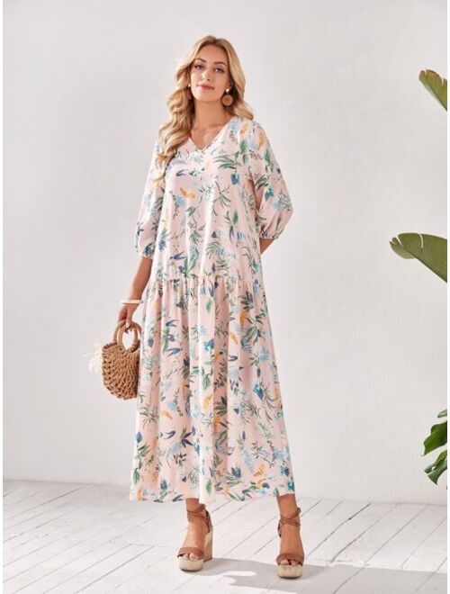 EMERY ROSE Floral Print Smock Dress