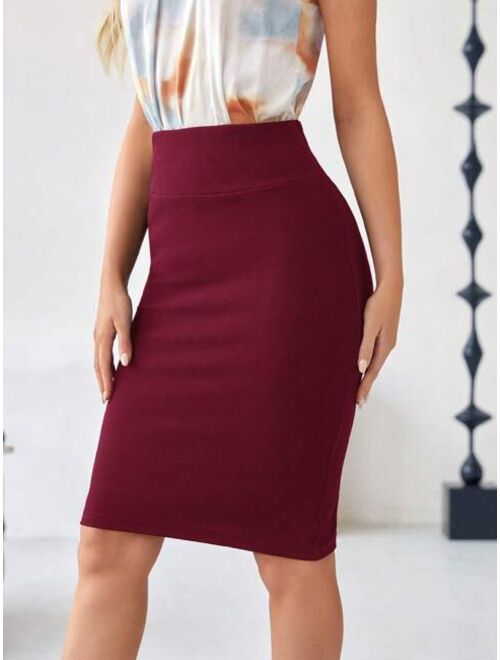 EMERY ROSE Solid Wideband Waist Pencil Skirt