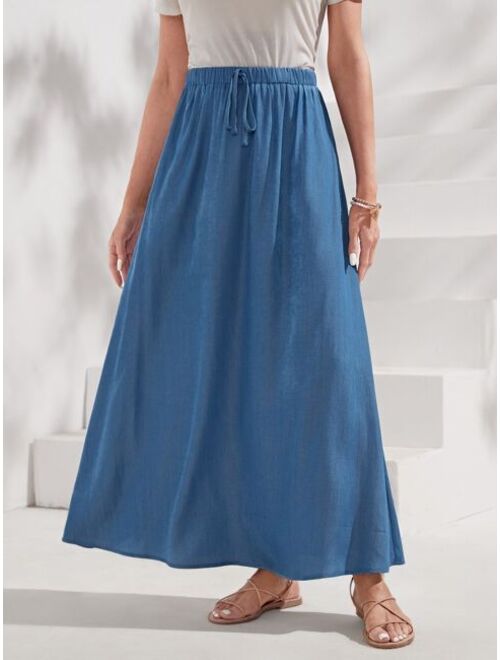 EMERY ROSE Solid Drawstring Waist Skirt