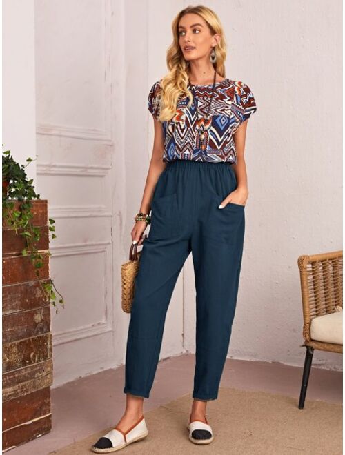 EMERY ROSE Elastic Waist Patch Pocket Pants