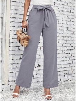 Solid Belted Wide Leg Pants