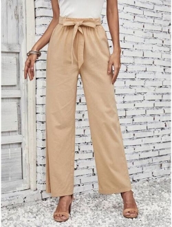 Solid Belted Wide Leg Pants