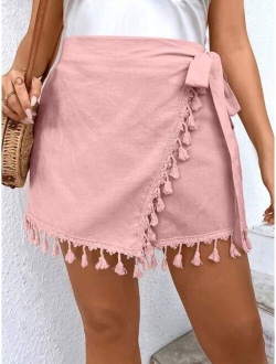 Plus Tassel Trim Wrap Knot Side Skort