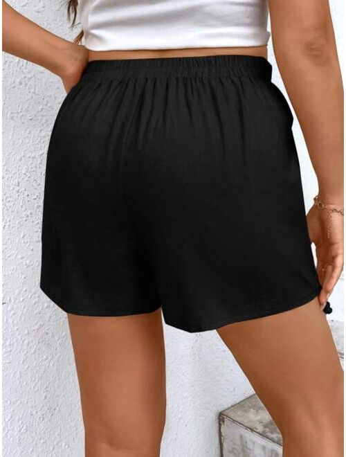 EMERY ROSE Plus Tassel Trim Wrap Knot Side Skort