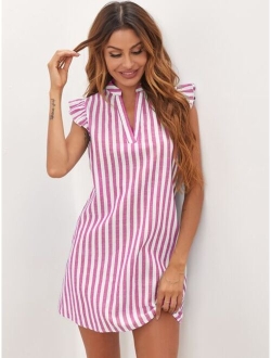 Ruffle Armhole Striped Tunic Dress Without Belt