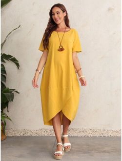 Scoop Neck Asymmetrical Hem Dress