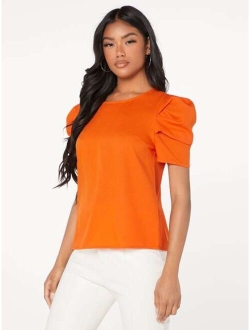 Neon Lime Gathered Sleeve Keyhole Back Blouse