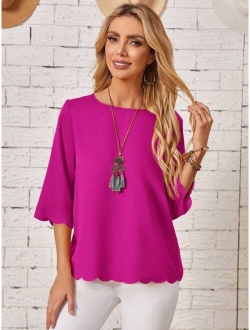 Solid Scallop Trim Blouse