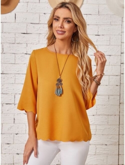 Solid Scallop Trim Blouse