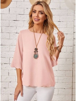 Solid Scallop Trim Blouse