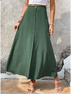 Button Front A-line Skirt